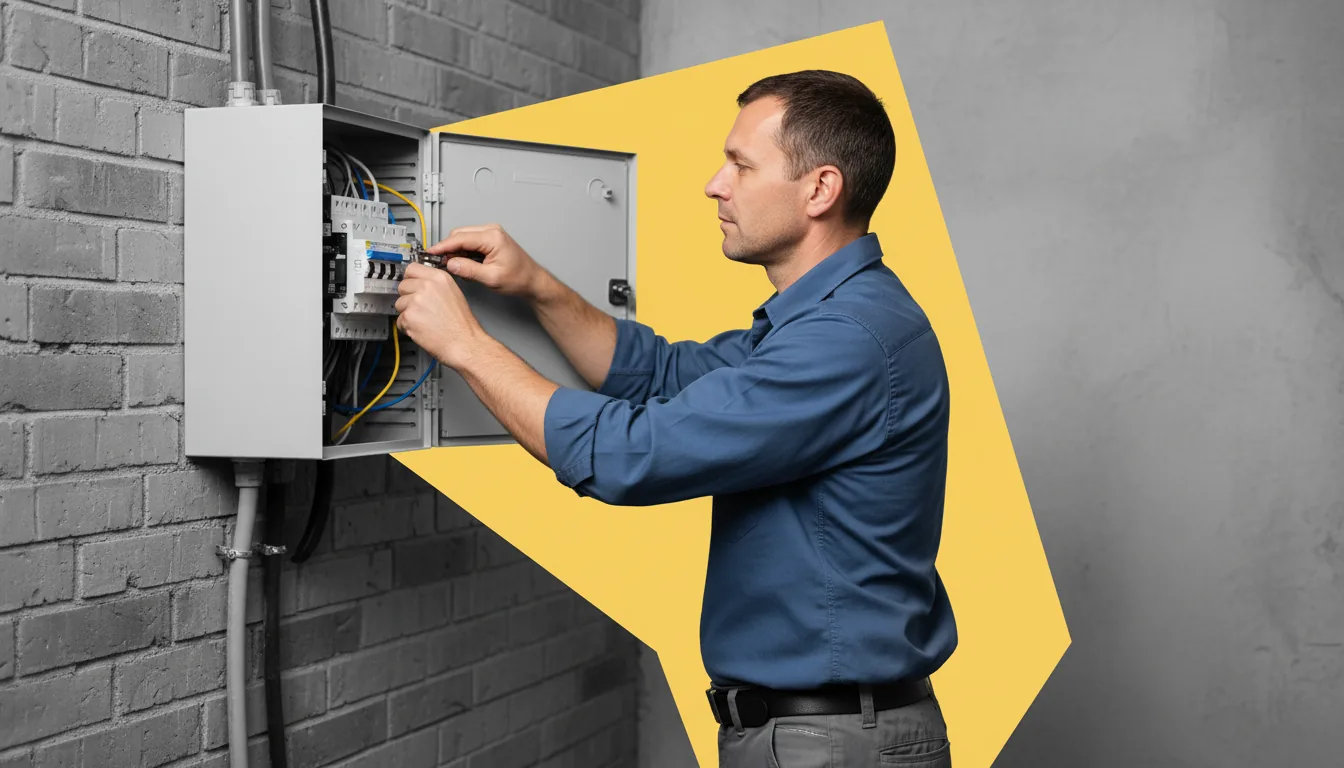 Electricista trabajando en un cuadro eléctrico de baja tensión