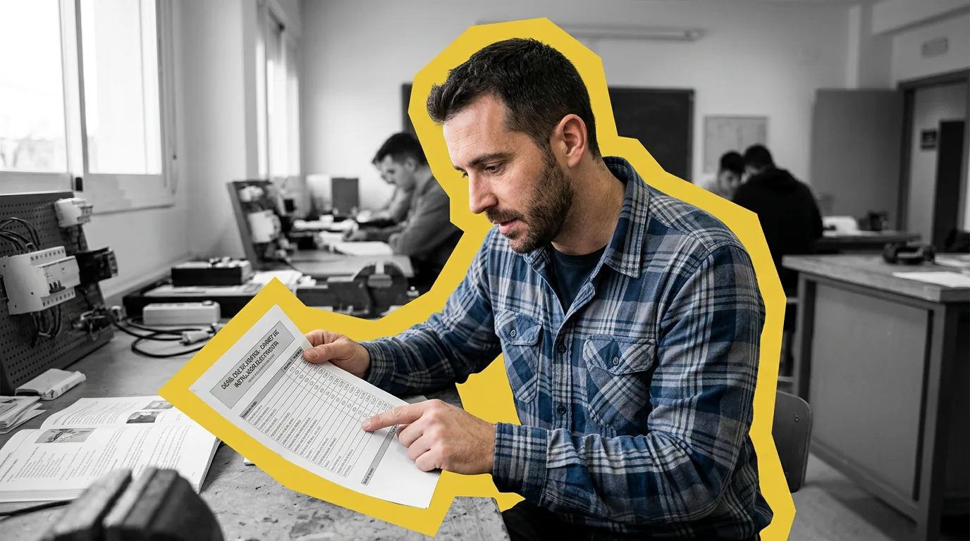 Alumno revisando el desglose de costes del carnet de instalador electricista