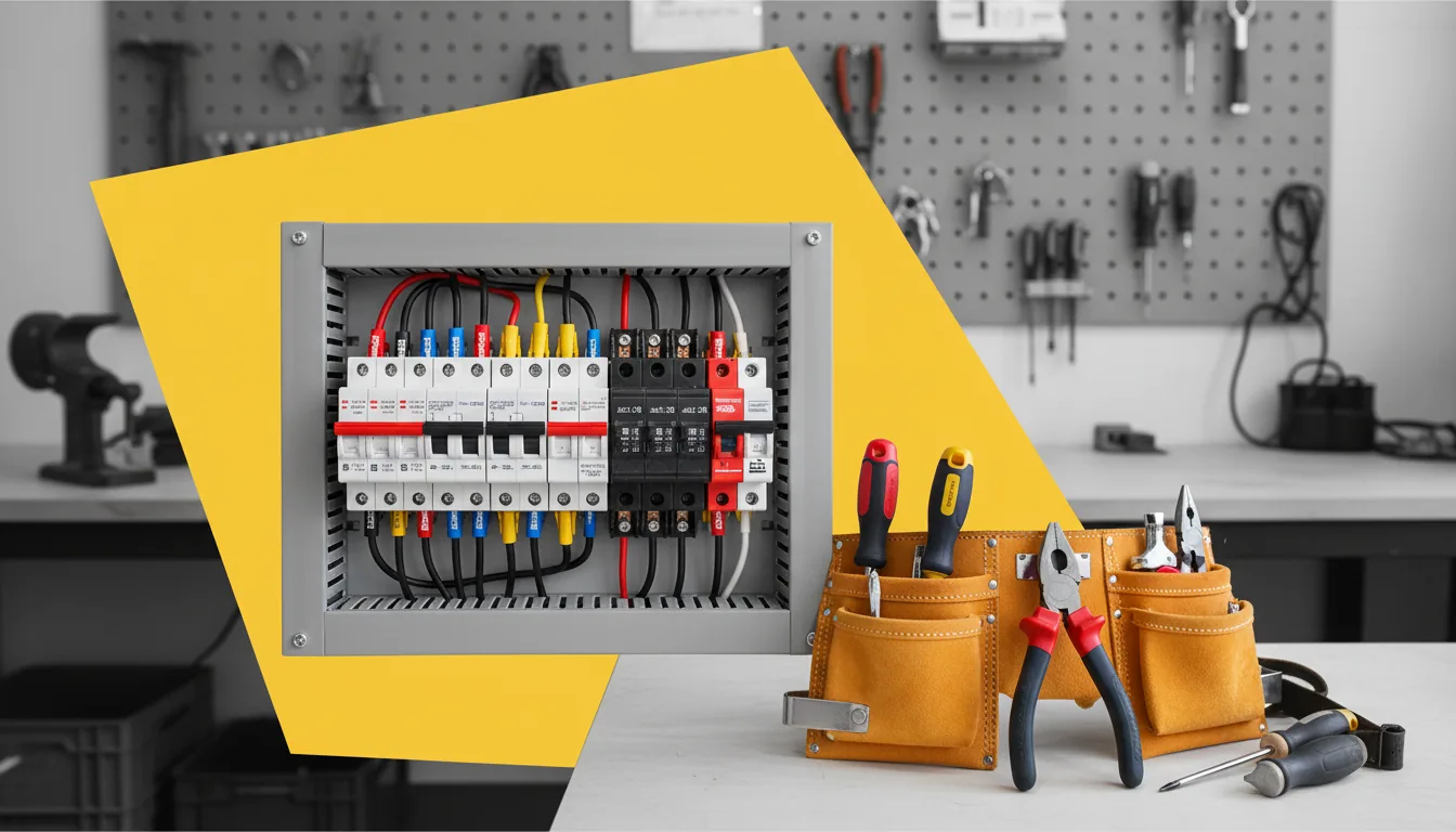 Cuadro eléctrico y herramientas de instalador