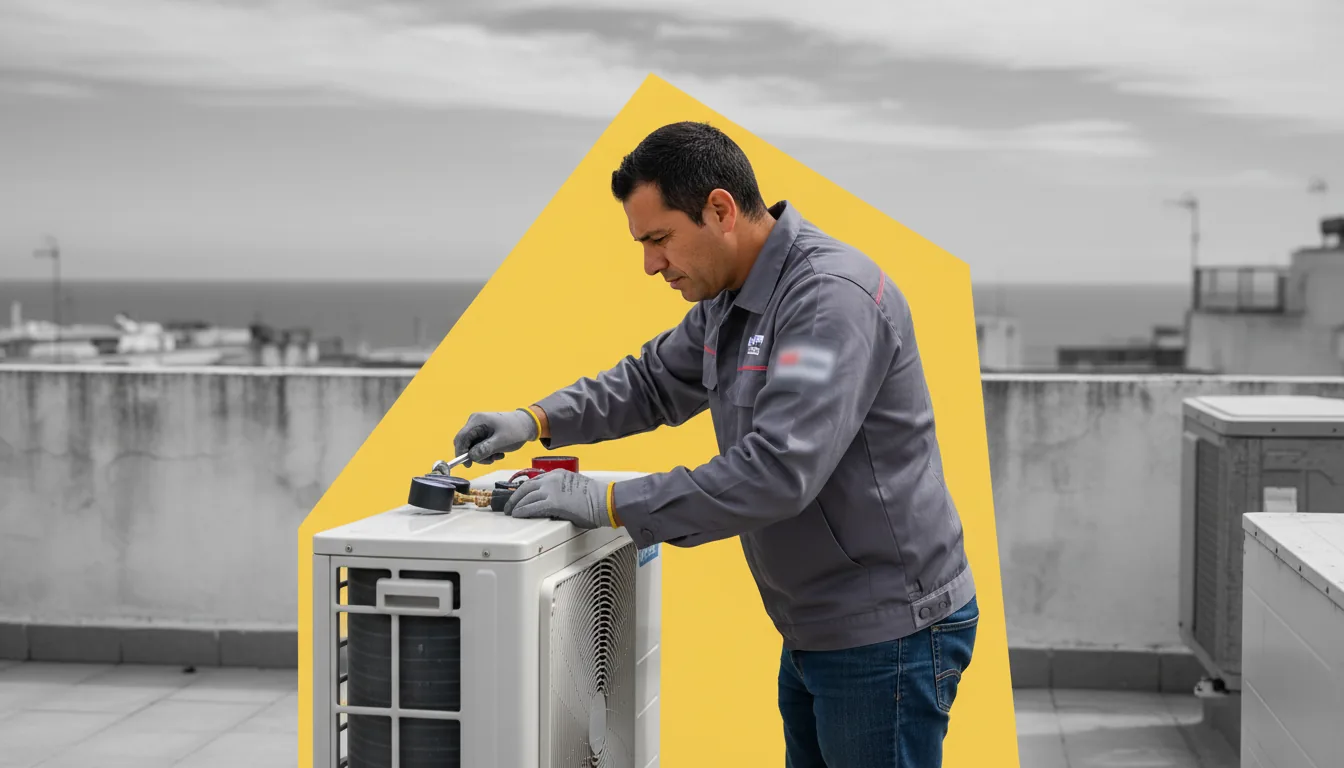 Instalador trabajando en un equipo de climatización en Málaga