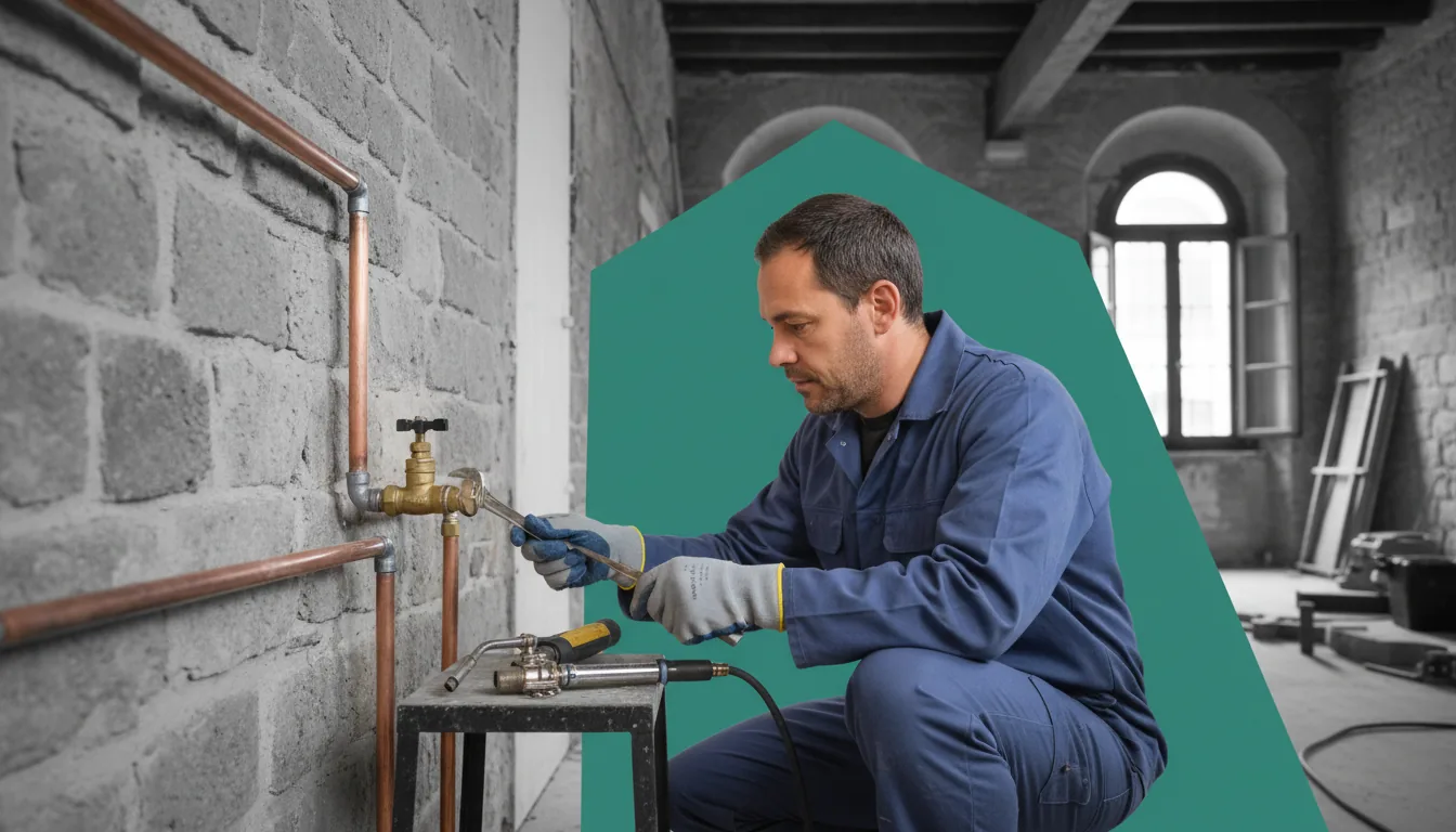 Fontanero trabajando en una instalación en Barcelona