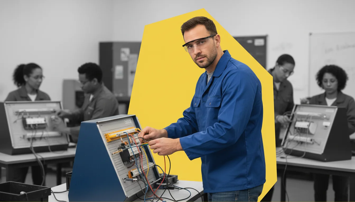 Alumnos en prácticas de instalación eléctrica