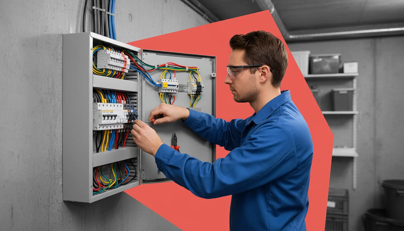 Oficial electricista trabajando en una instalación: habilidades técnicas en campo